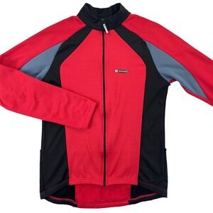 De Marchi Cycling Jersey Women's LARGE Red Black Long Sleeve‎ Full Zip